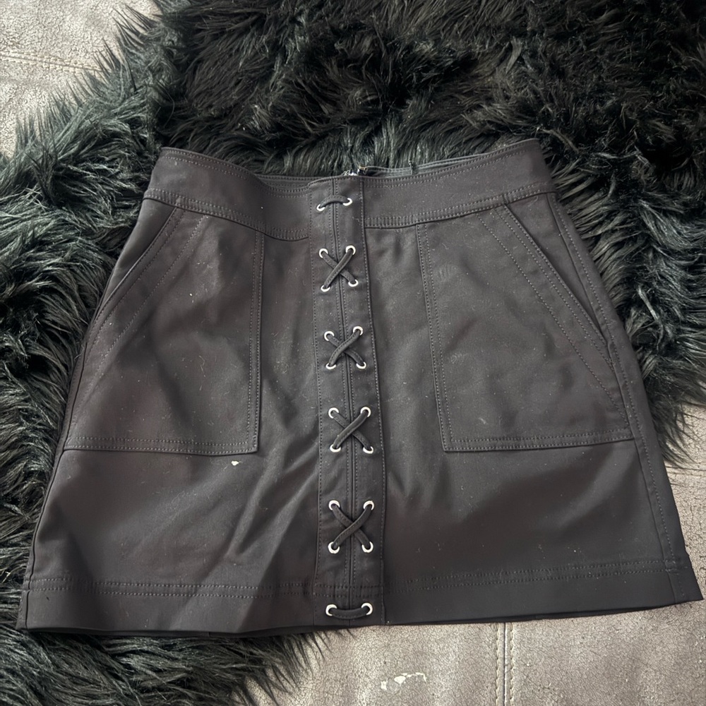 Express Black Lace-Up Mini Skirt